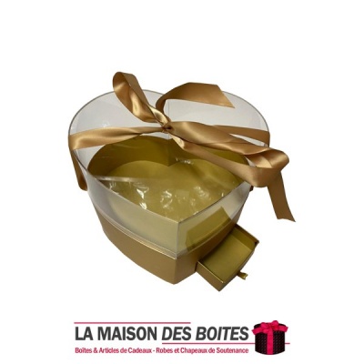 La Maison des Boîtes - Coffret Cadeau de Fleur de Tiroir Transparent sous Forme Cœur -Doré -(21.5x25.5x19cm) - Tunisie Meilleur 