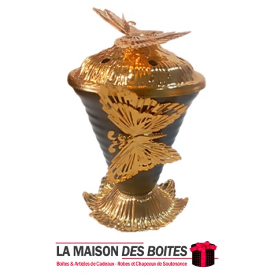 La Maison des Boîtes - Encensoir à Charbon Céramique Noir & Métalique Doré avec Motif Papillion - Tunisie Meilleur Prix (Idée Ca