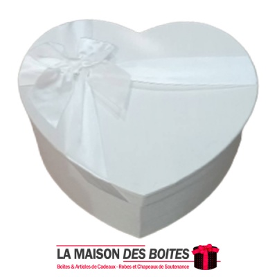 Boite Cadeau Forme Cœur avec Ruban satiné Blanc -(L:26x20x13cm)